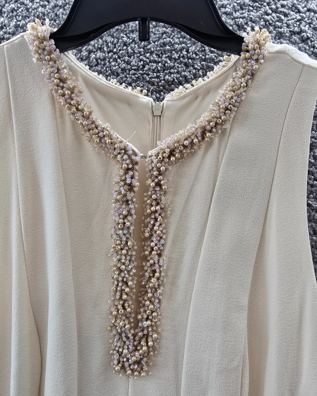 Taylor Embellished Fit & Flare Dress Women’s 4 Ecru Sleeveless Back Zip Closure