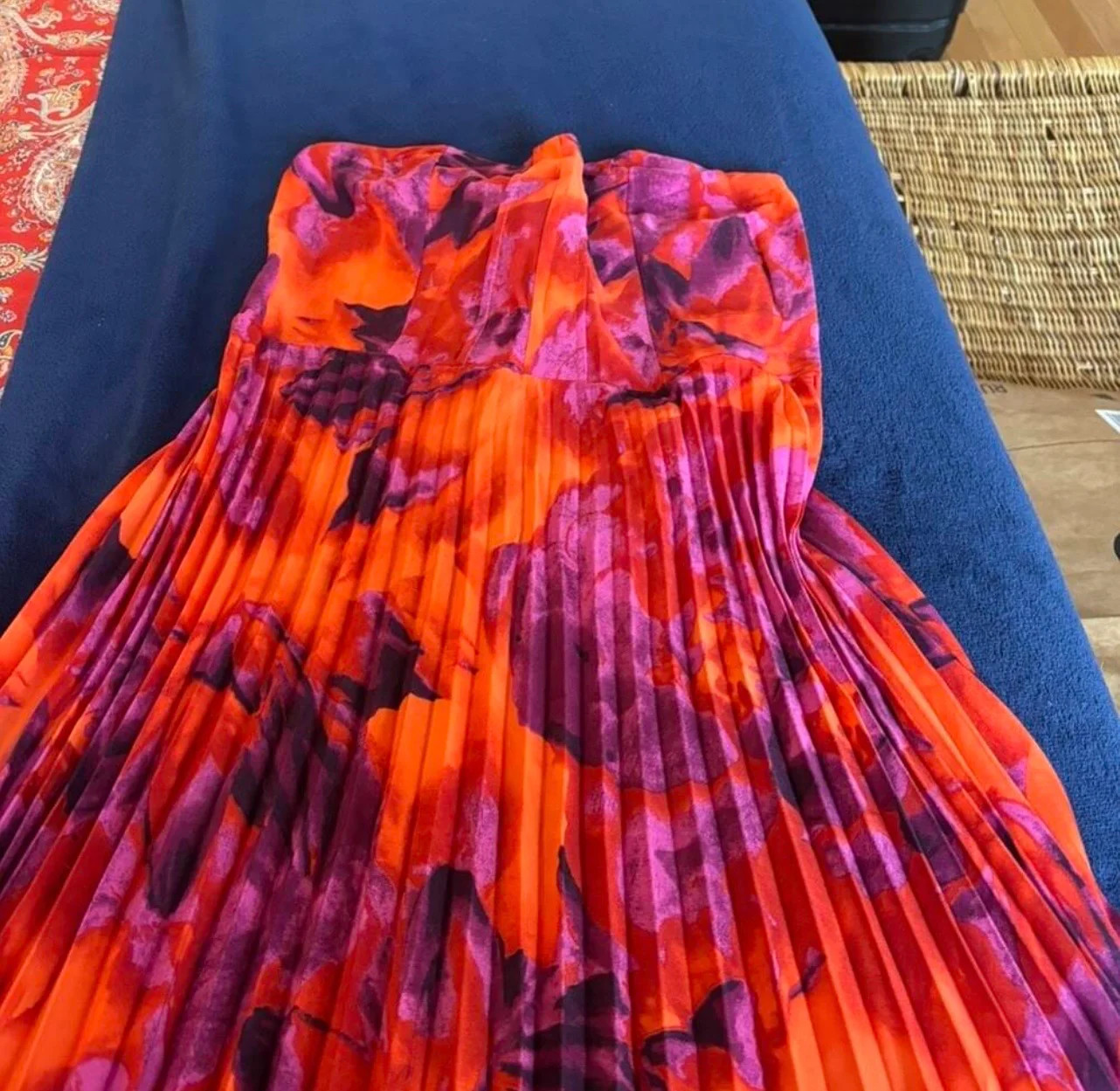 New Elegant Purple Waist-Cinched Pleated Full Print Dress