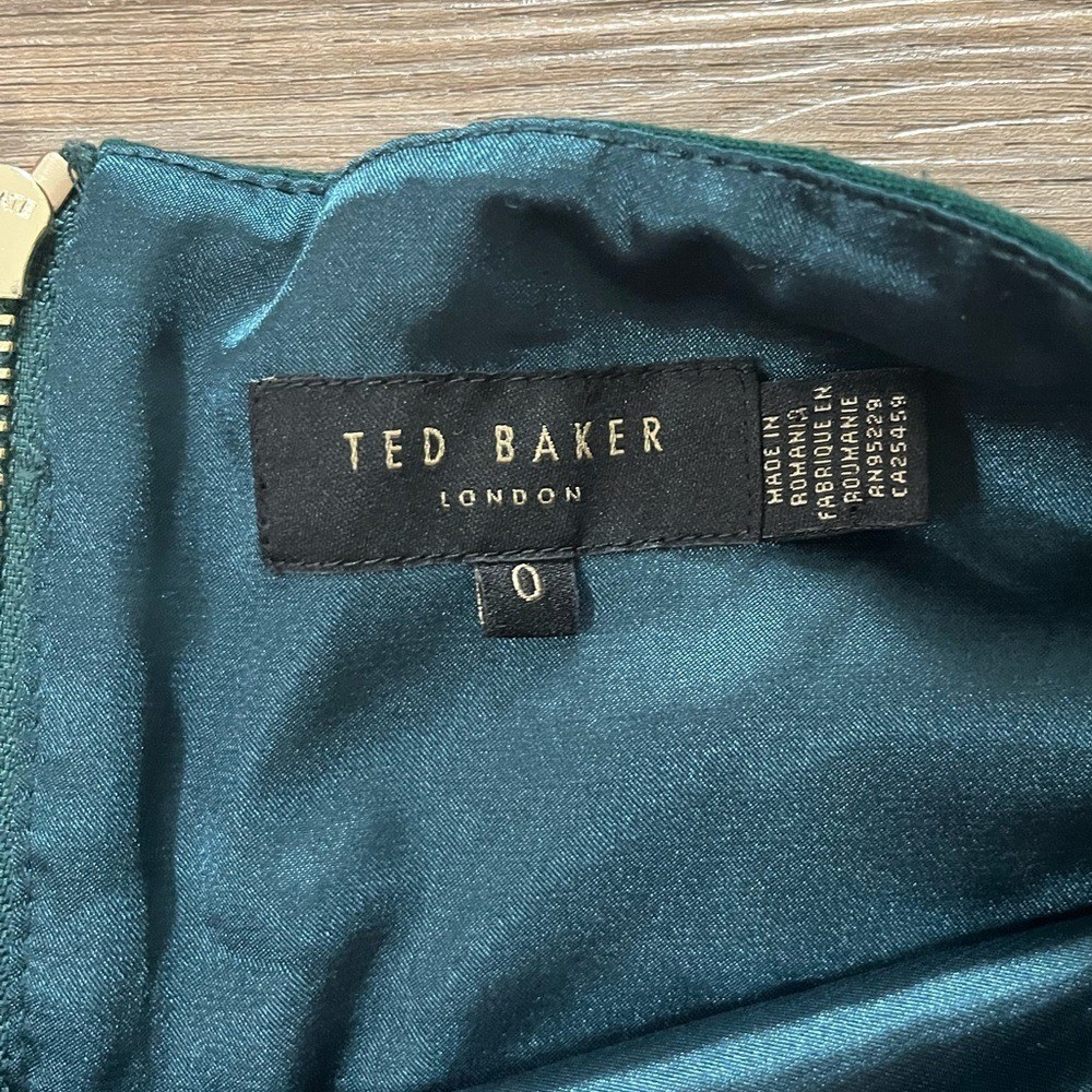 Ted Baker Romolaa Peplum Dress Short Sleeve Dark Green Size 0