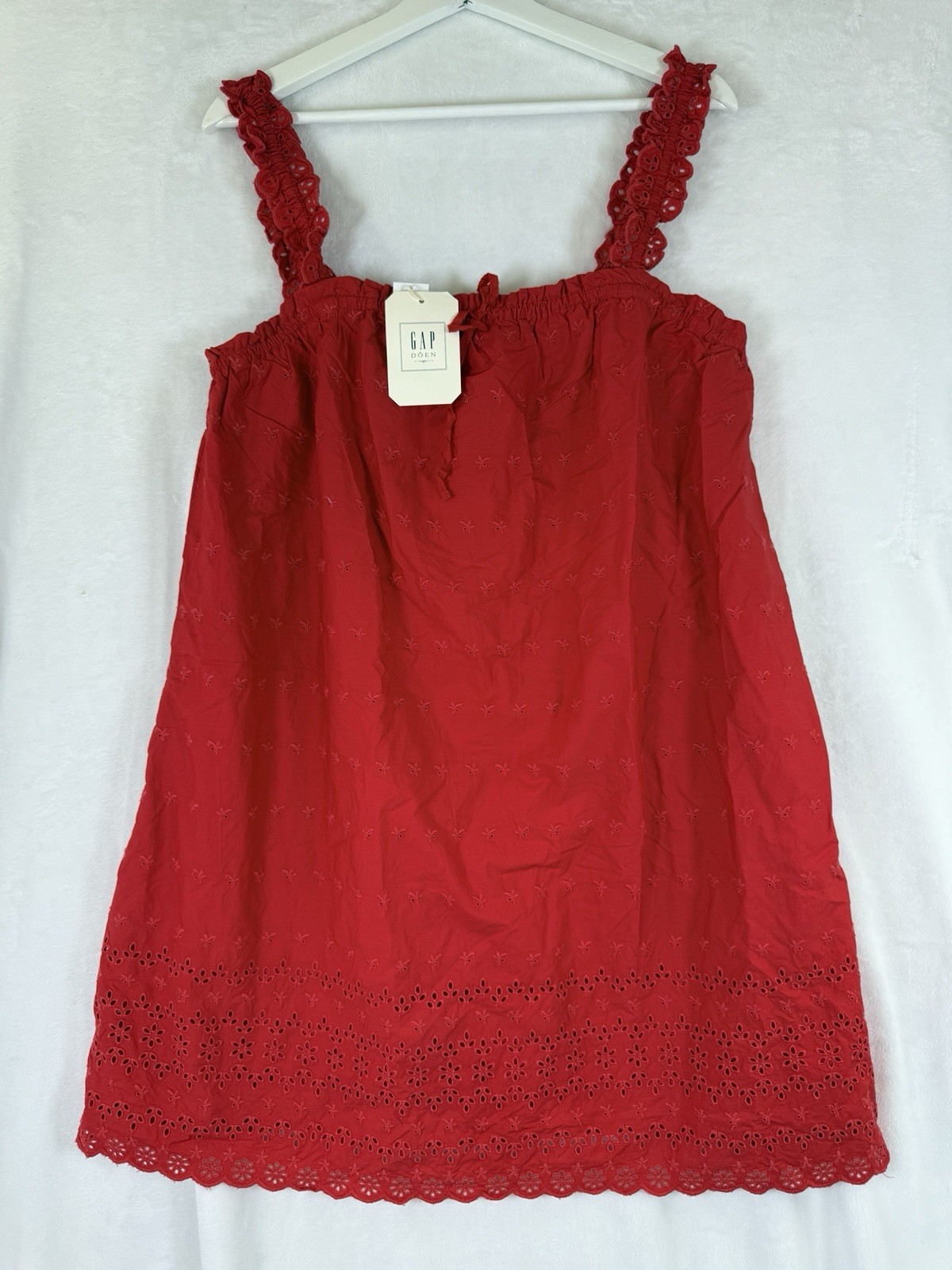 Gap × DÔEN Eyelet Shift Mini Dress Large Women Red Sleeveless Short Doen New