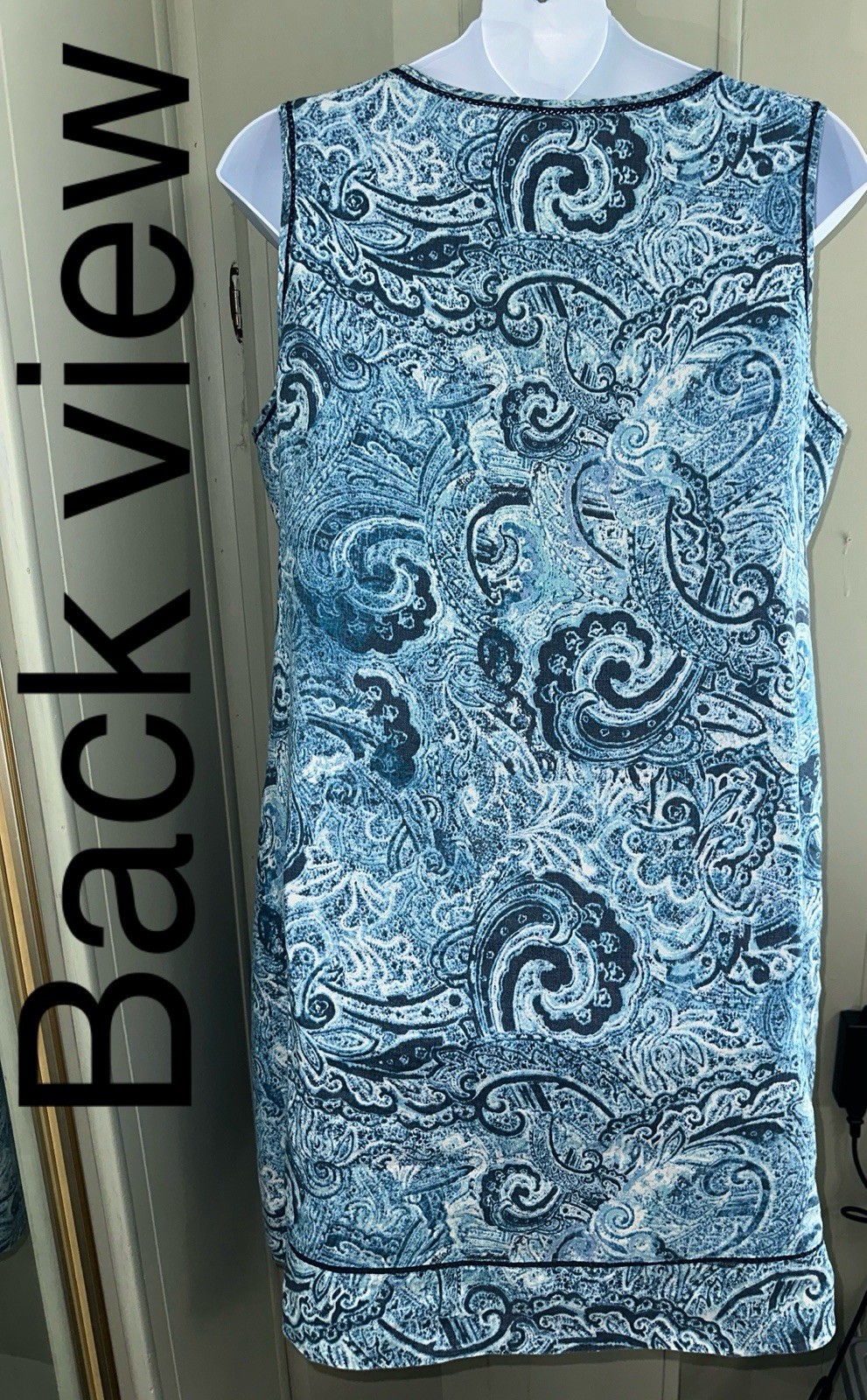 J.Jill 3X Sleeveless Shift Dress Pockets Indigo Blue White Coastal Paisley Linen