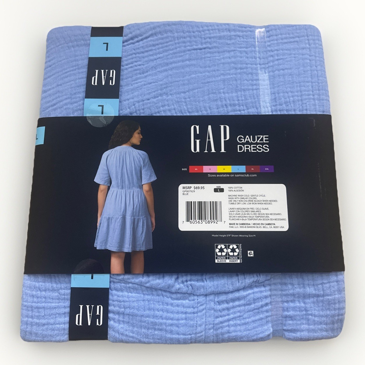 Gap Size: L Relaxed Fit Soft Blue Cotton Gauze Tiered Dress New With Tags