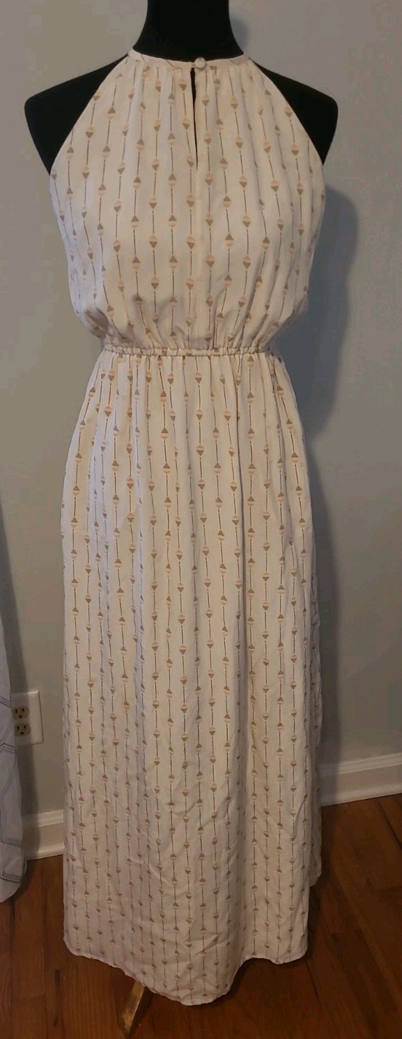 Lucky Brand Small Silk Print Halter Lined Maxi Dress Keyhole Lightweight Summer