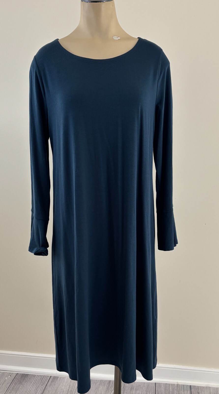 EILEEN FISHER Womens Sz Small Blue Tencel Bell Long Sleeve Stretch Dress EXC