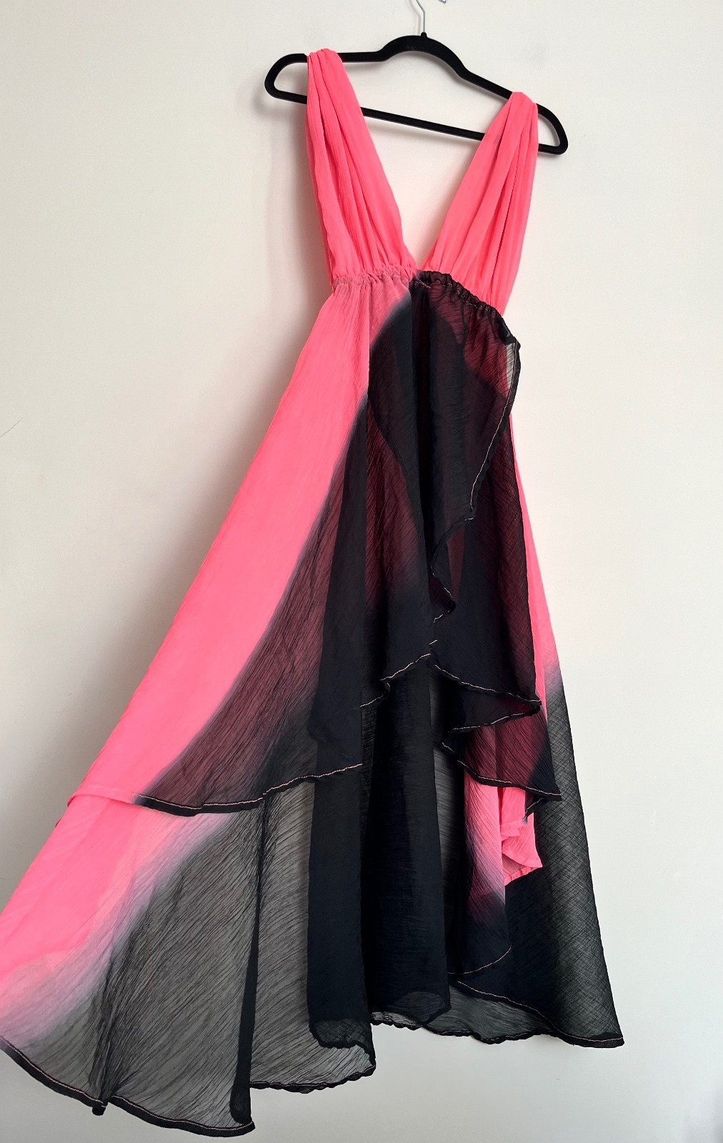 F&F Pink Black Ombre Pleated High Low Maxi Dress – Size M