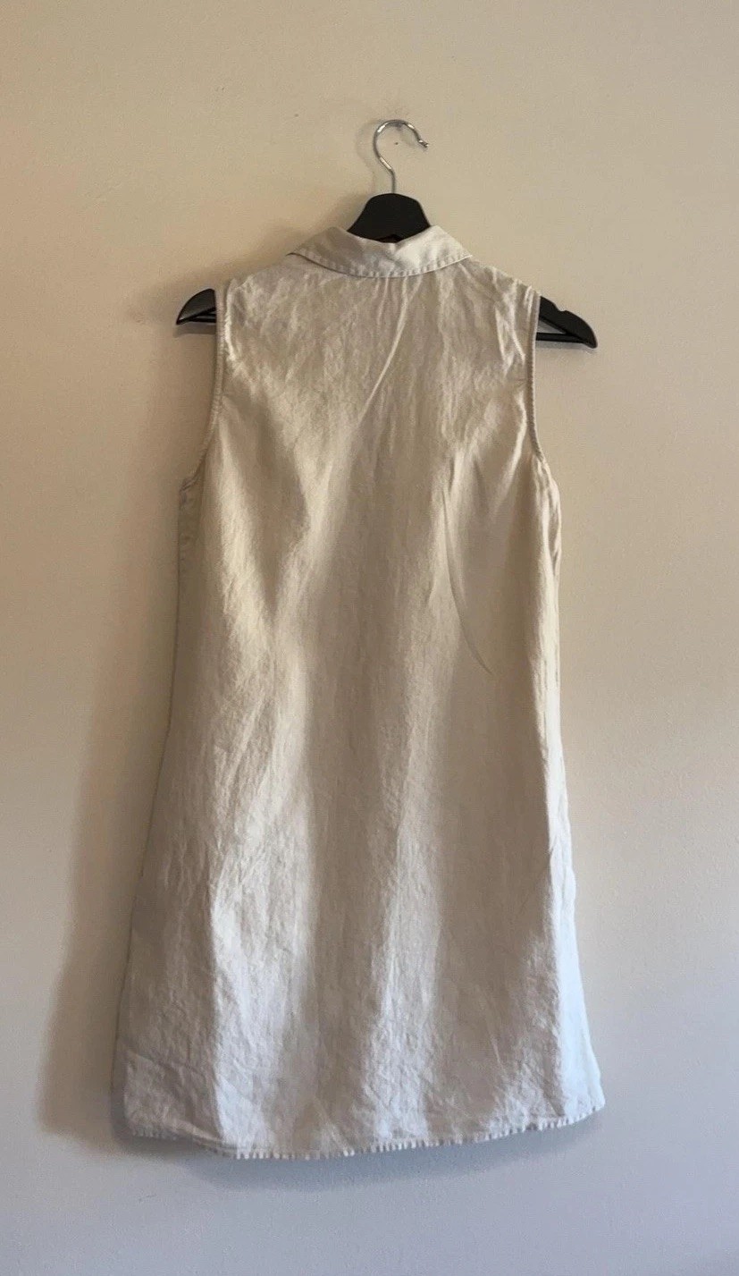 Beach Lunch Lounge Dress Womens XS Beige Linen Collared Sleeveless Shift Summer