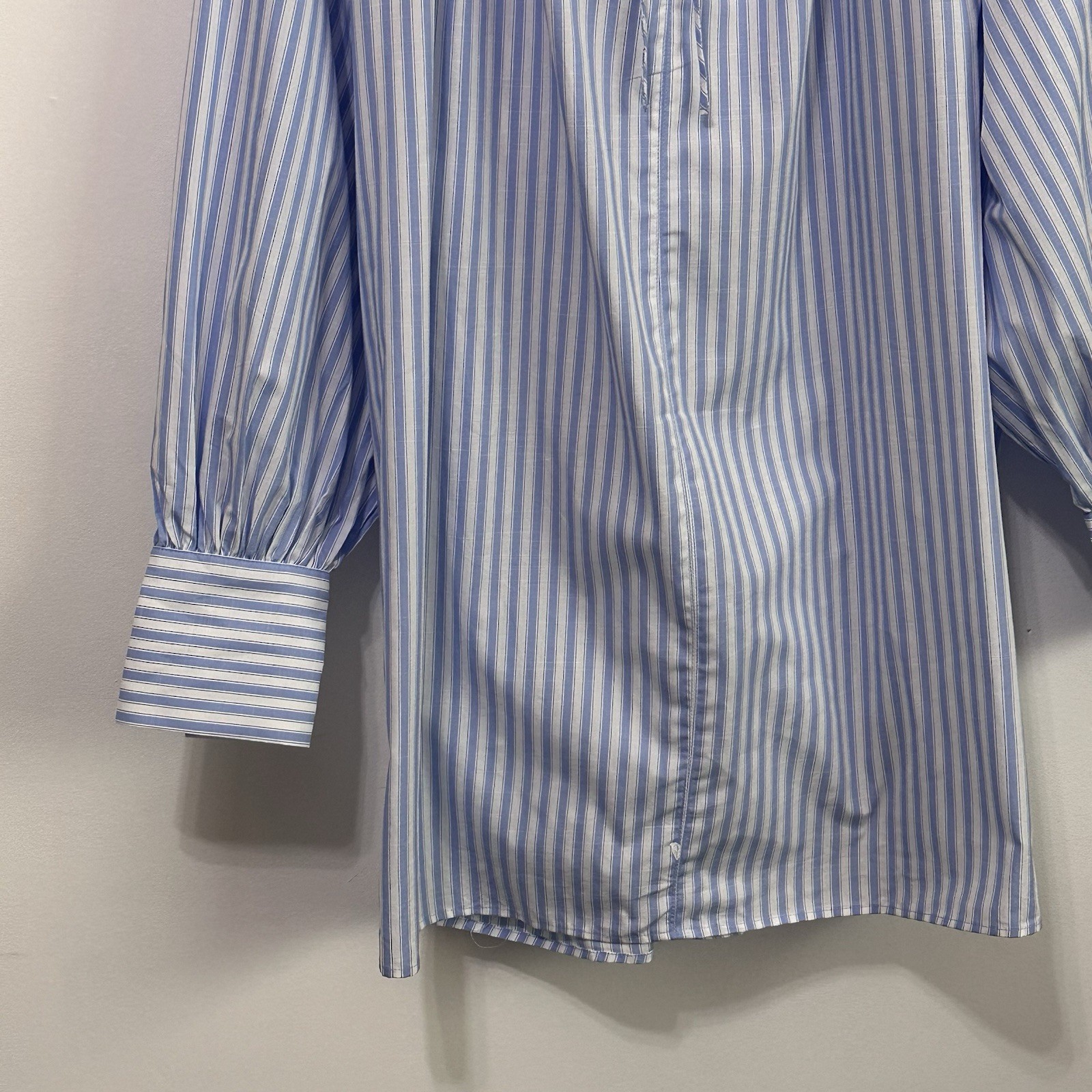 H&M Oversized Tie Detail Dress L Blue Stripe Cotton Long Sleeve Trendy Party NEW