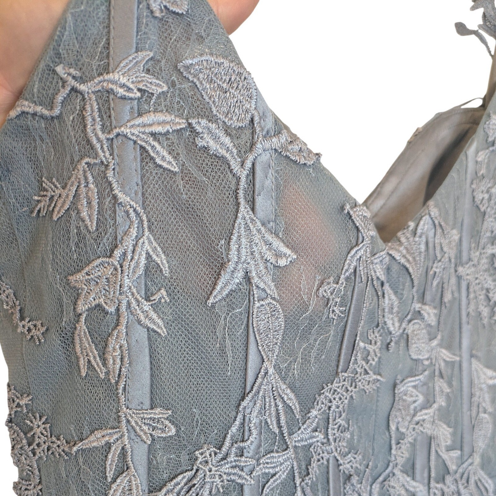 Fairycore Blue Cocktail Dress Leafy Lace Embroidered Tulle Mini Dress Party Sz 8