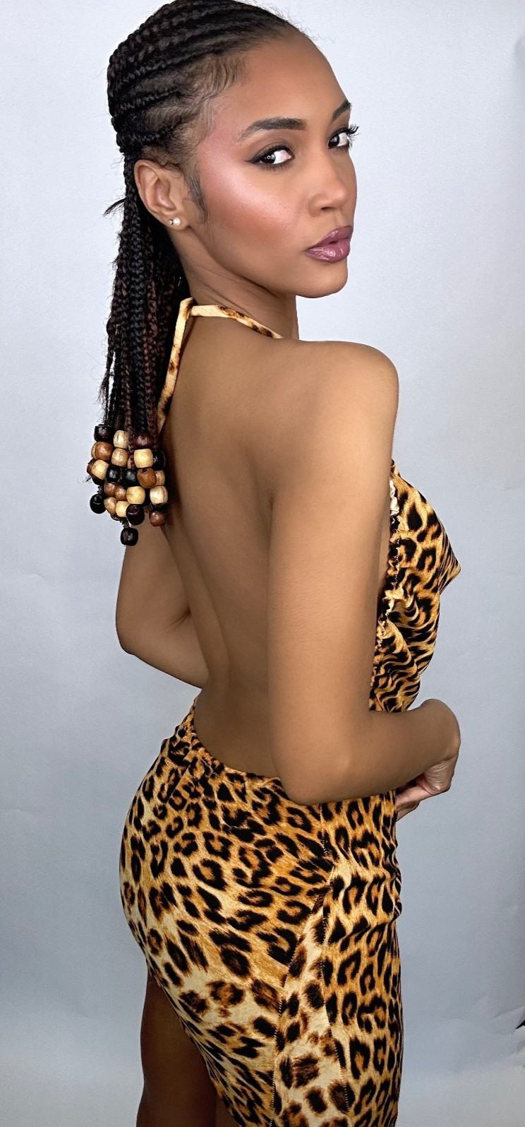 Custom Cheetah Print Backless Eva Cowl Neck Dress
