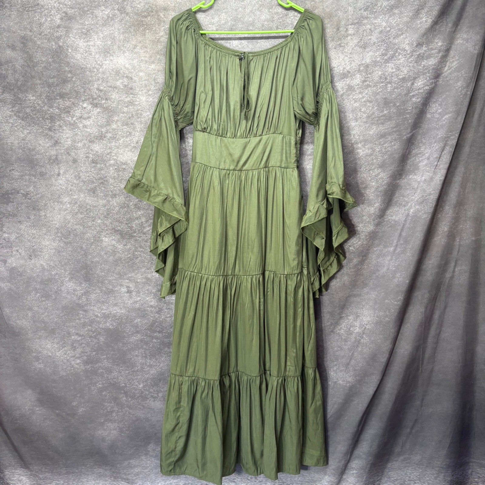 Scarlet Darkness Olive Green Renaissance Maxi Dress Sz L Bell Sleeve Whimsigoth