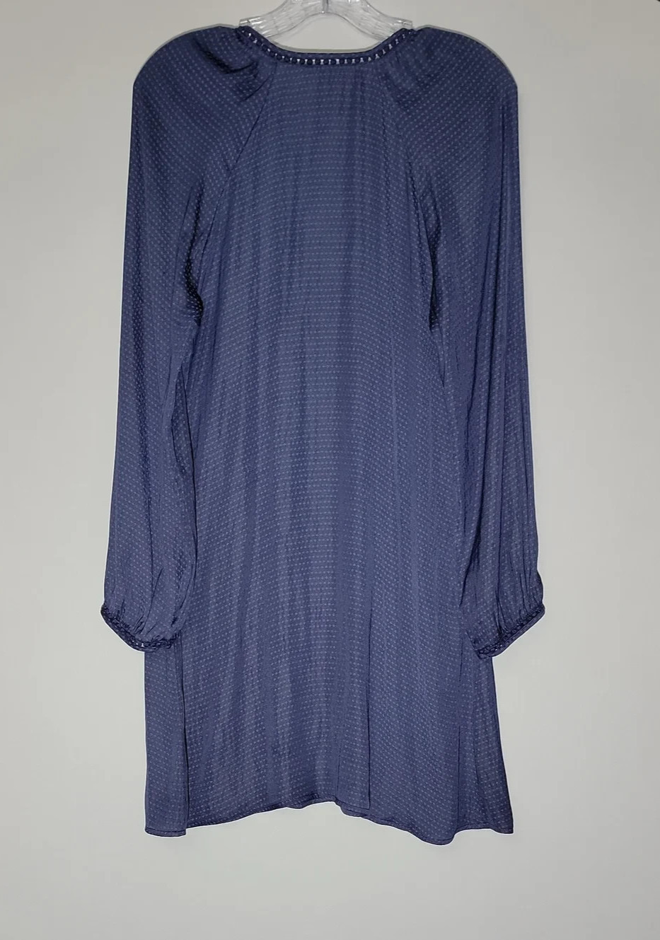Hinge Navy Blue Dotted Mini Dress V-Neck Long Sleeve Size M