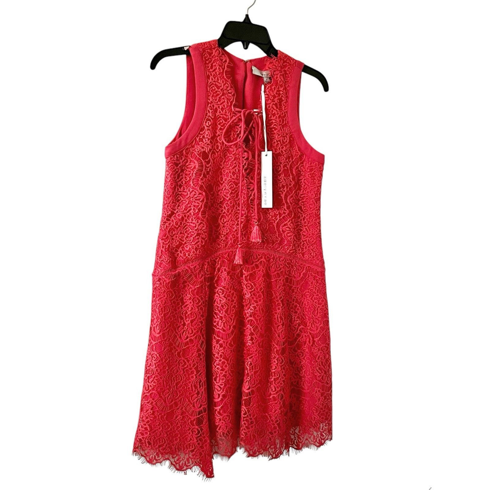 Adelyn Rae Boho Festival Lace Dress Scalloped Hem Lace-up Tassel Coral Small NWT