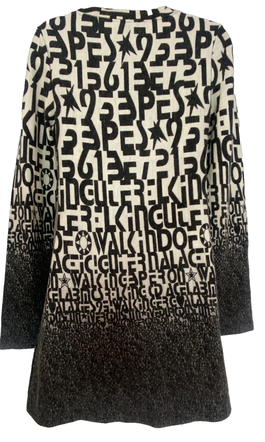 Black white alphabet mini dress S long sleeve numbers letters ABC novelty print