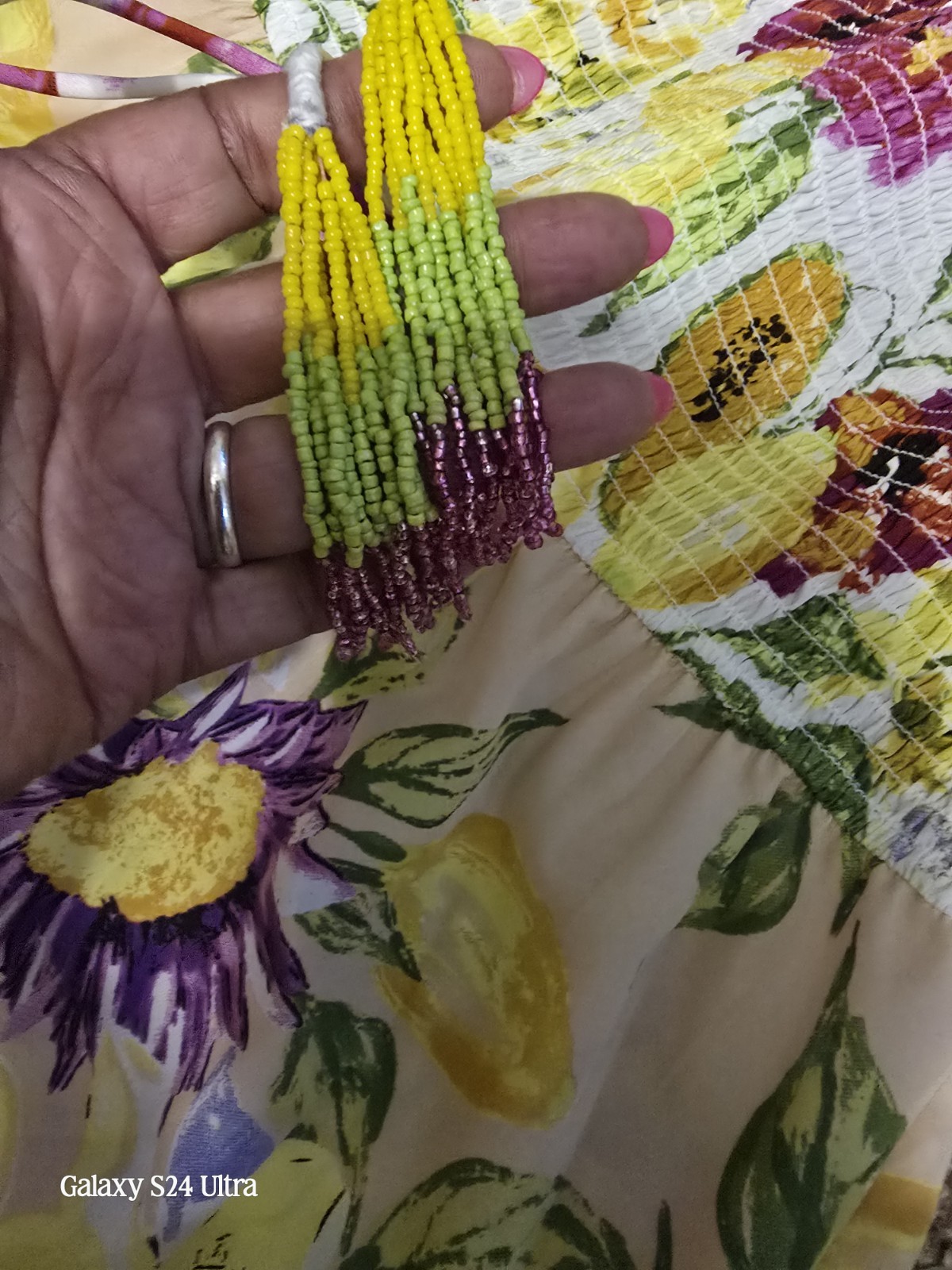 Bright & Colorful Summer Sun dress 2026 Size Large With Beaded Sash.