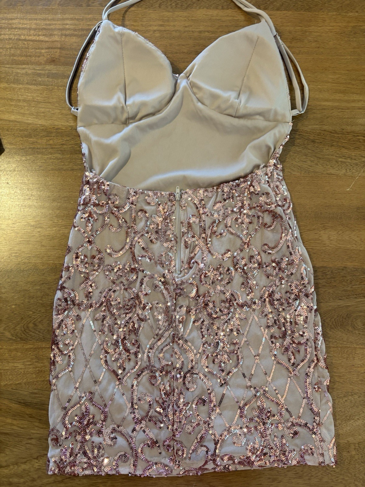 Windsor Women’s Small Rose/nude Mini Dress Lace-Up, Sequin, Party/Casual