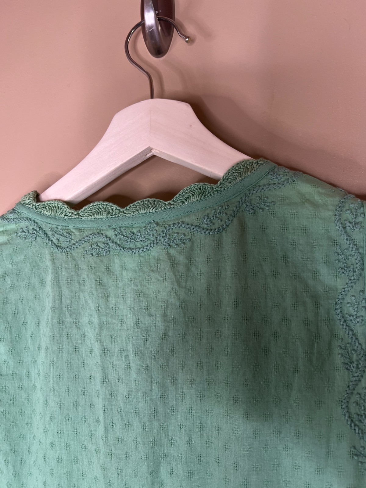 DRA Nocelle Dress Green Cotton Embroidered Midi Full Skirt NWT
