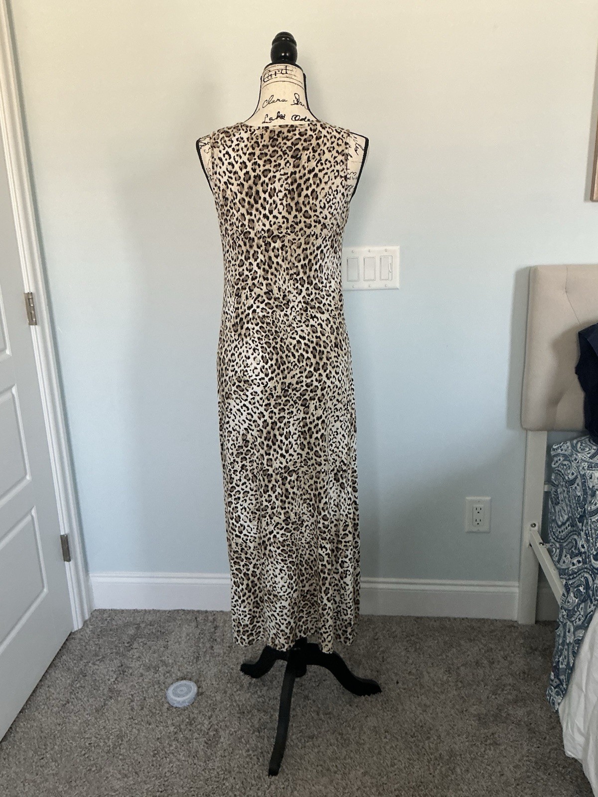 Chico’s Beige/Brown Leopard Animal Print Round Neck Sleeveless Maxi Dress 0