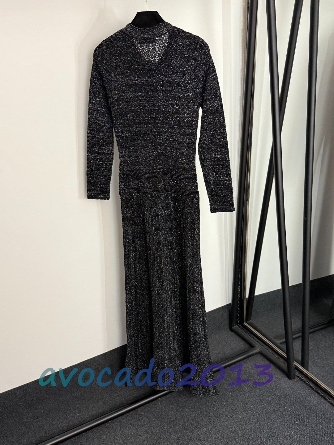 Sandro Women Pearl Button Elegant Hollow Out Long Sleeved Knitted Dress