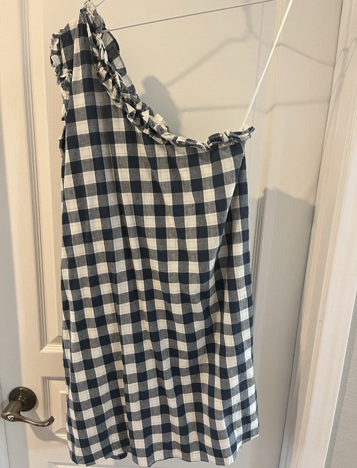 Entro Blue/White Gingham One Shoulder Ruffle Short Shift Dress M Sleeveless