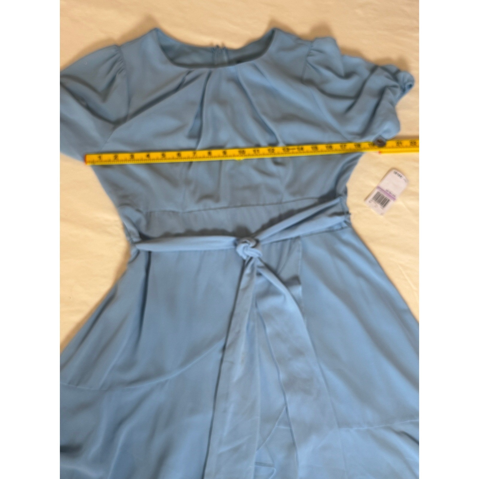 Mini Dress Juniors B. Darlin 11/12 Pastel Blue Puff Sleeve Belted Y2K NWT Flaw