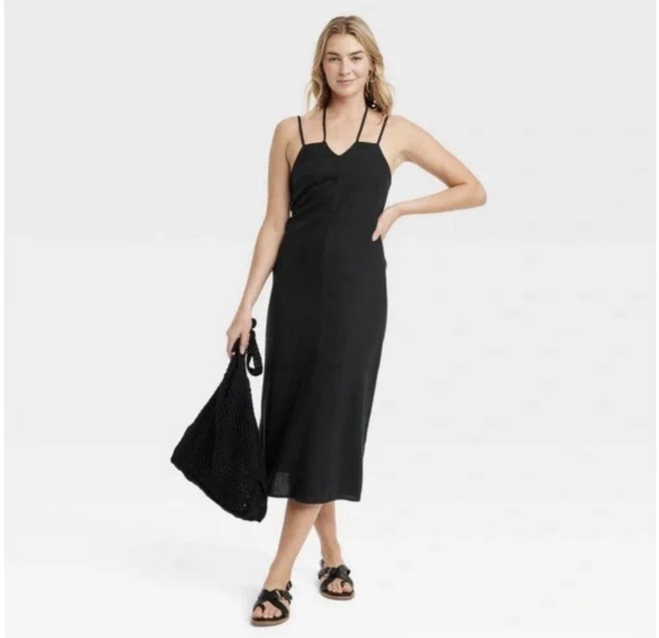 Universal Thread Women’s XL Dress Black Linen Midi Sundress New