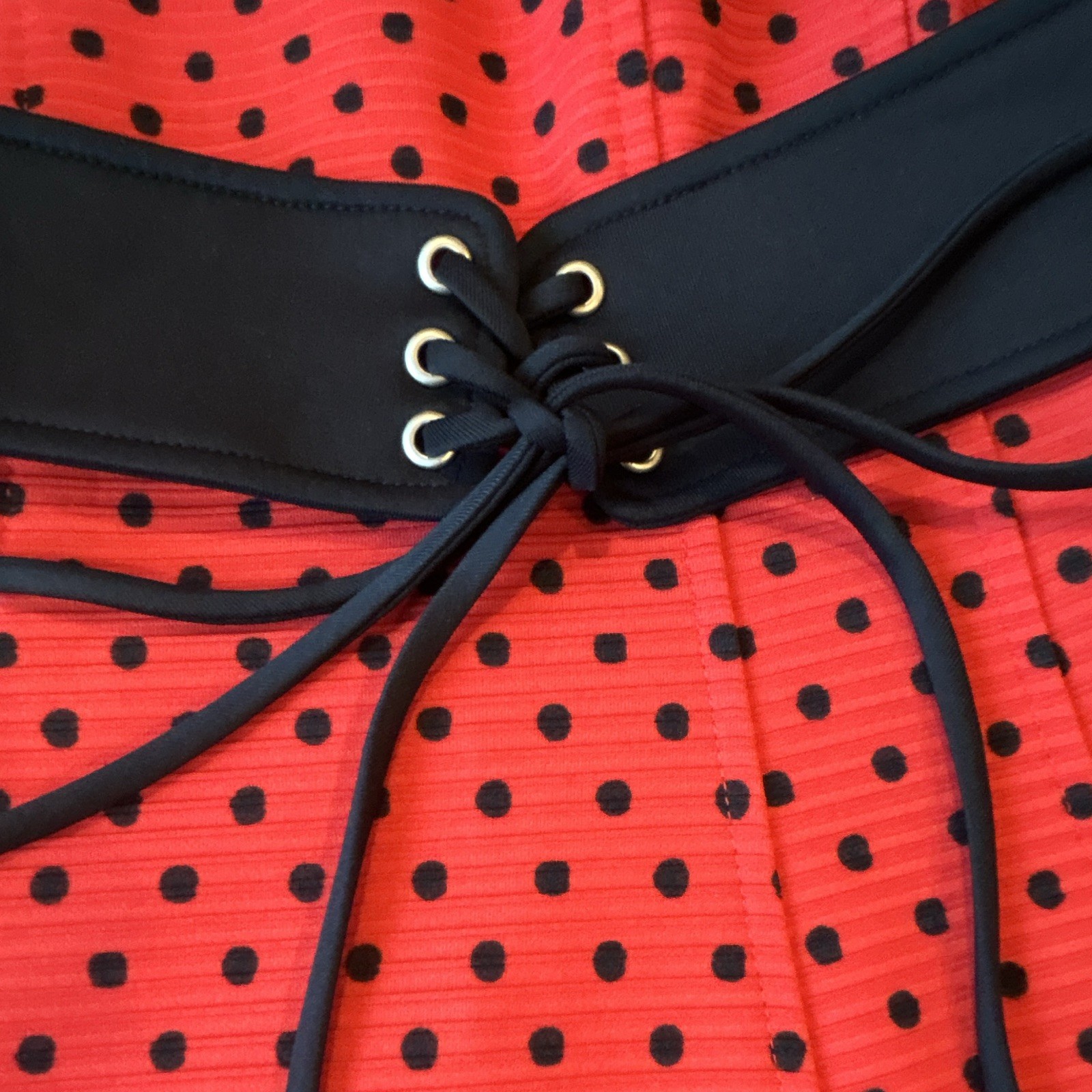 Danny & Nicole Red Navy Polka Dot Fit & Flare Midi Dress Round Neck Zip 6