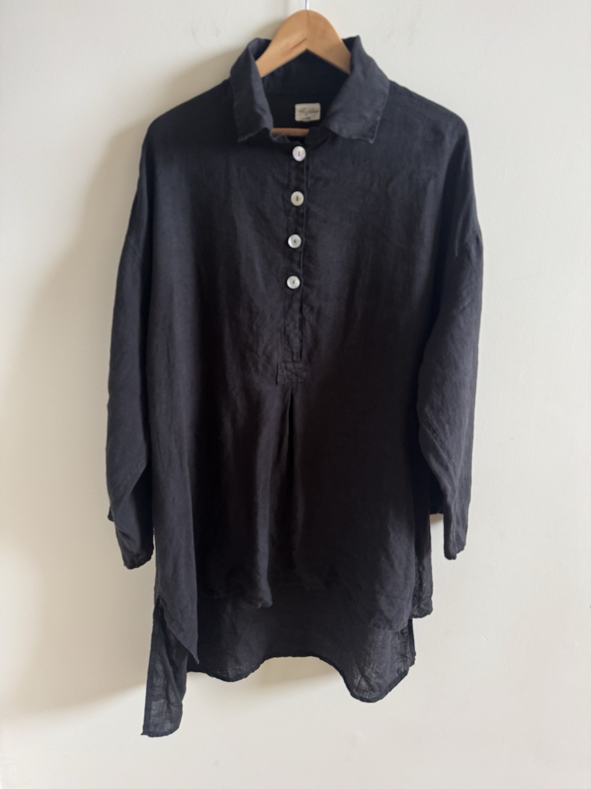 Meg by Design Linen Tunic Womens One Size Black Unlined Lagenlook Relaxed Dress