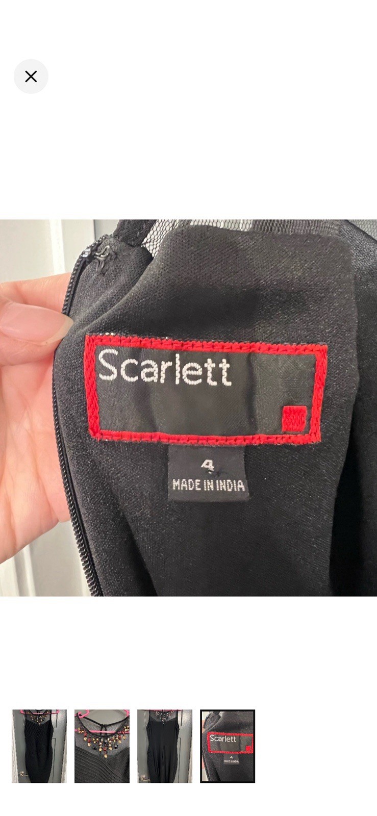 Scarlett Black Dress With Embellished Neckline. Fitted With Ruching Size 4
