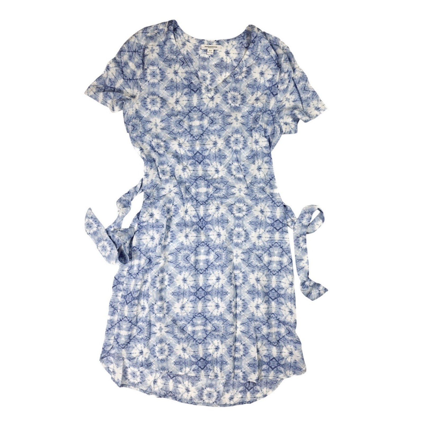 BEACH LUNCH LOUNGE Blue Floral Short Sleeve Tie Waist Short Dress Women’s Size S