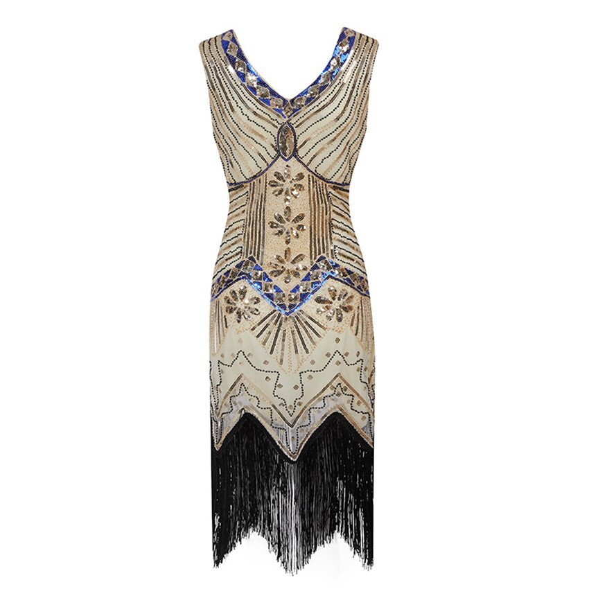 ZC21 Ladies Gold 1920s Roaring 20s Flapper Gatsby Costume Sequins 6-20