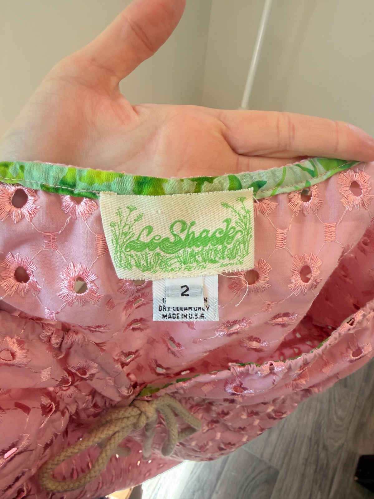Le Shack Tracy Feith Pink Cotton Eyelet Lace Milkmaid Mini Dress Boho Coquette 2