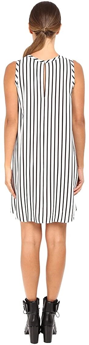 McQ 243218 Womens Sleeveless Knot Drape Shift Dress White/Black Stripe Size 46