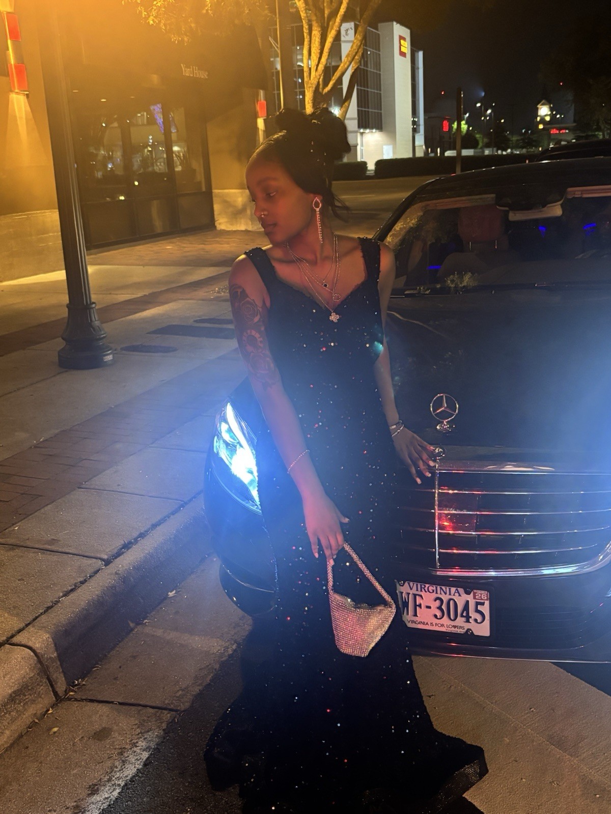 Black Sequin V-Neck Strappy Mermaid Gown Long Formal Dress Size S