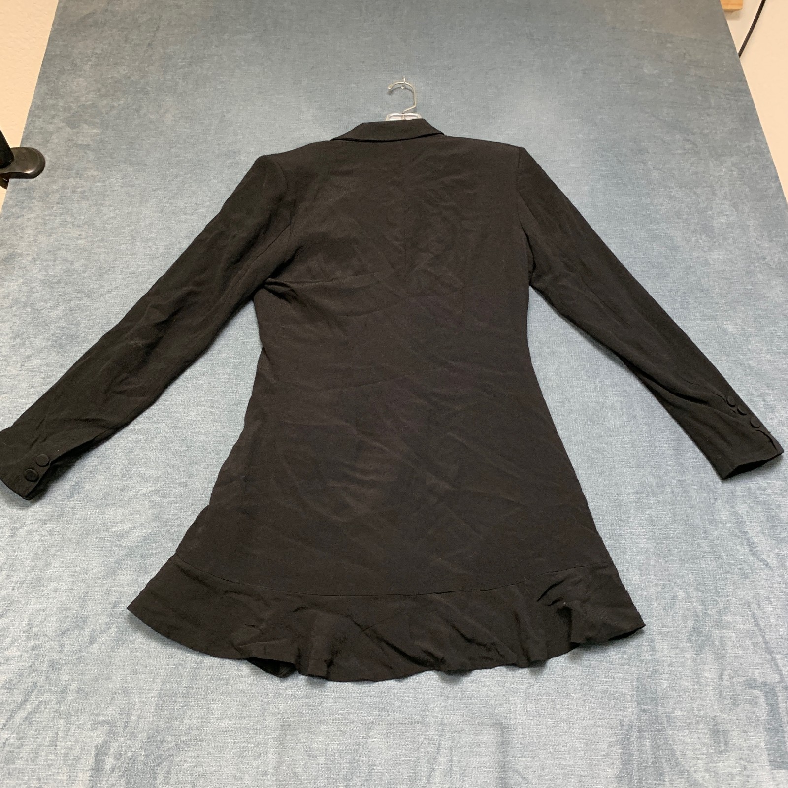 Bardot Blazer Dress Womens 6/S Black Ruffle Hem Notch Lapel Double Breasted