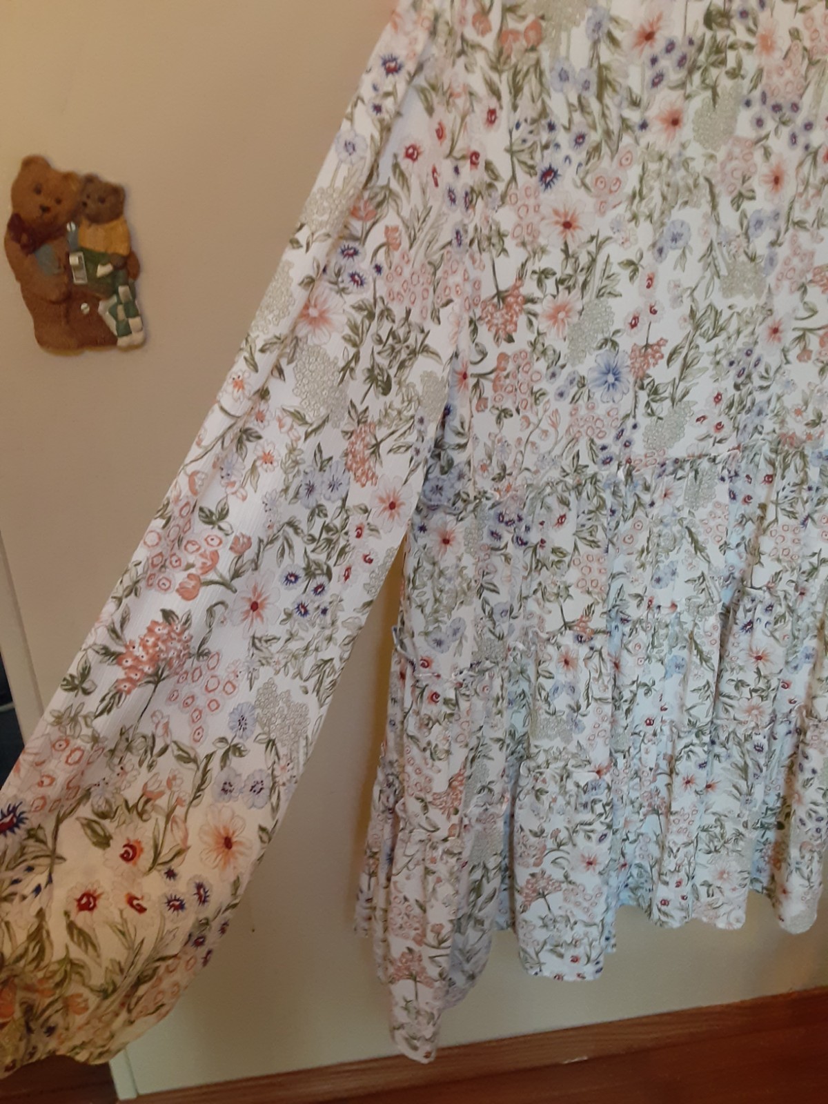 Floral Tiered Mock Neck Mini Dress Long Sleeve Frilled Boho Smocked