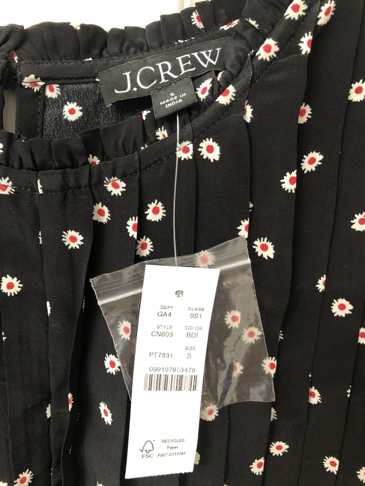 J.CREW Black Floral A-Line Dress Puff Short Sleeve Ruffle Viscose Size S