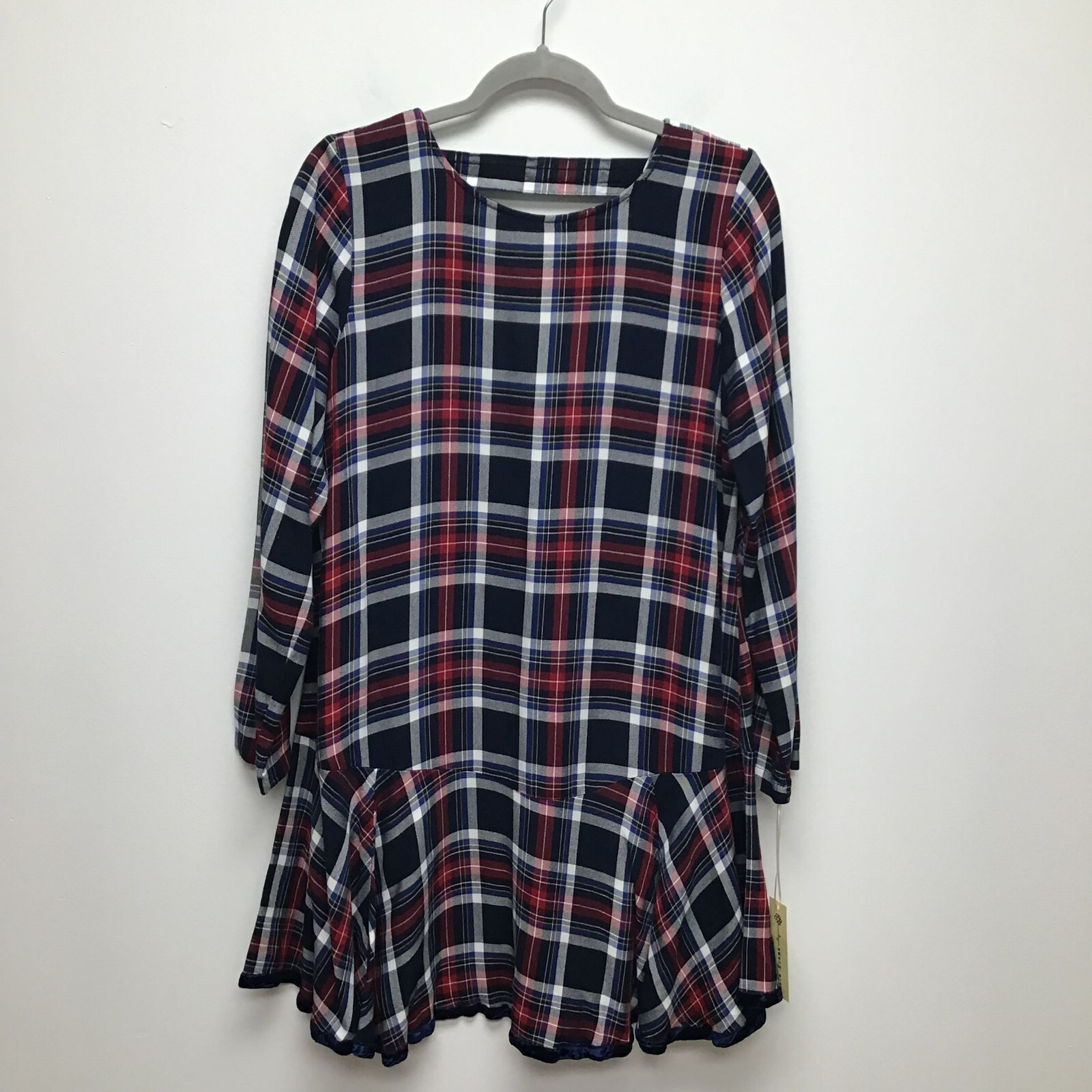 Uncle Frank Womens Red Blue Plaid Long Sleeve U-Back Ruffle Hem Mini Dress S New