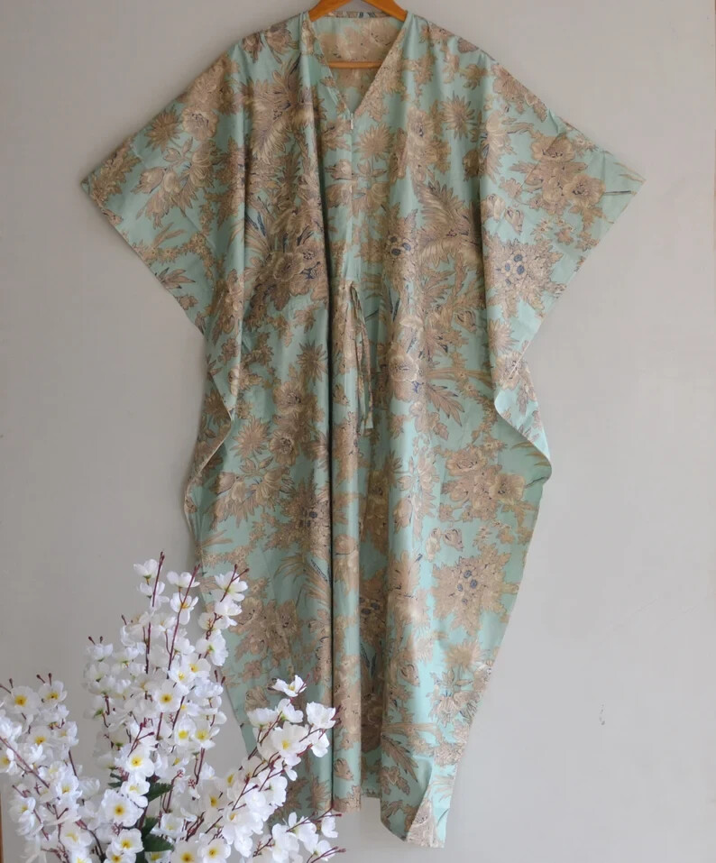 Indian Floral Printed Kaftan Cotton Hippie Maxi Women Nightwear Caftan Dress
