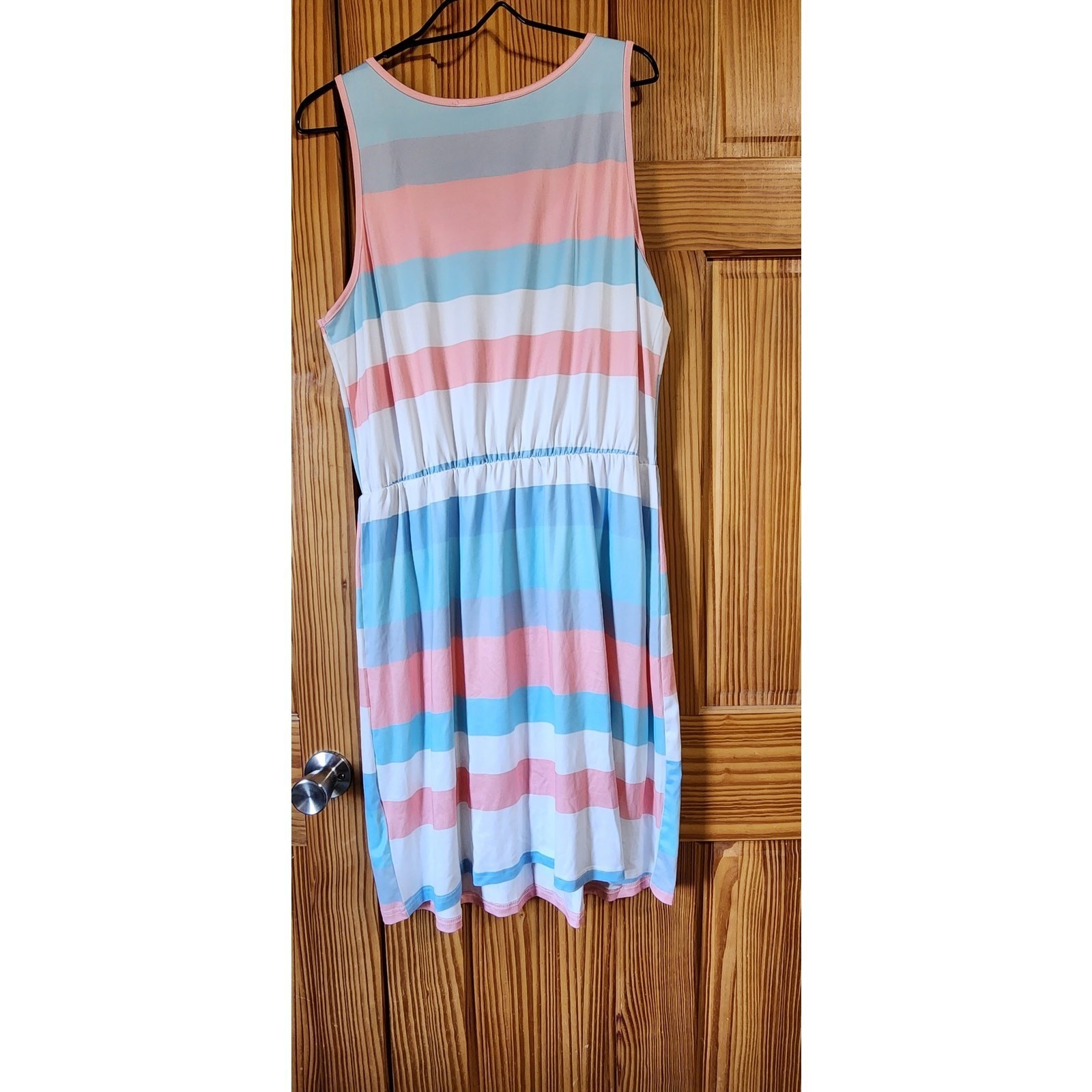 SHEIN Curve Pastel Striped Sleeveless Drawstring Waist Mini Dress 1XL Pink Blue