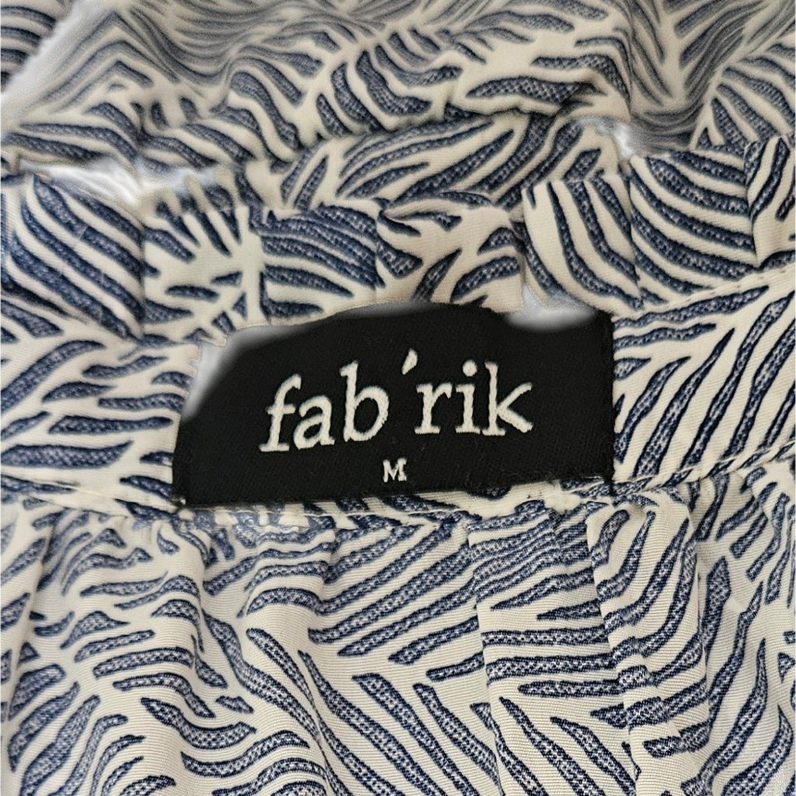 Fab’rik Blue White Tropical Leaf Halter Mini Dress Tassel Tiered Size Medium