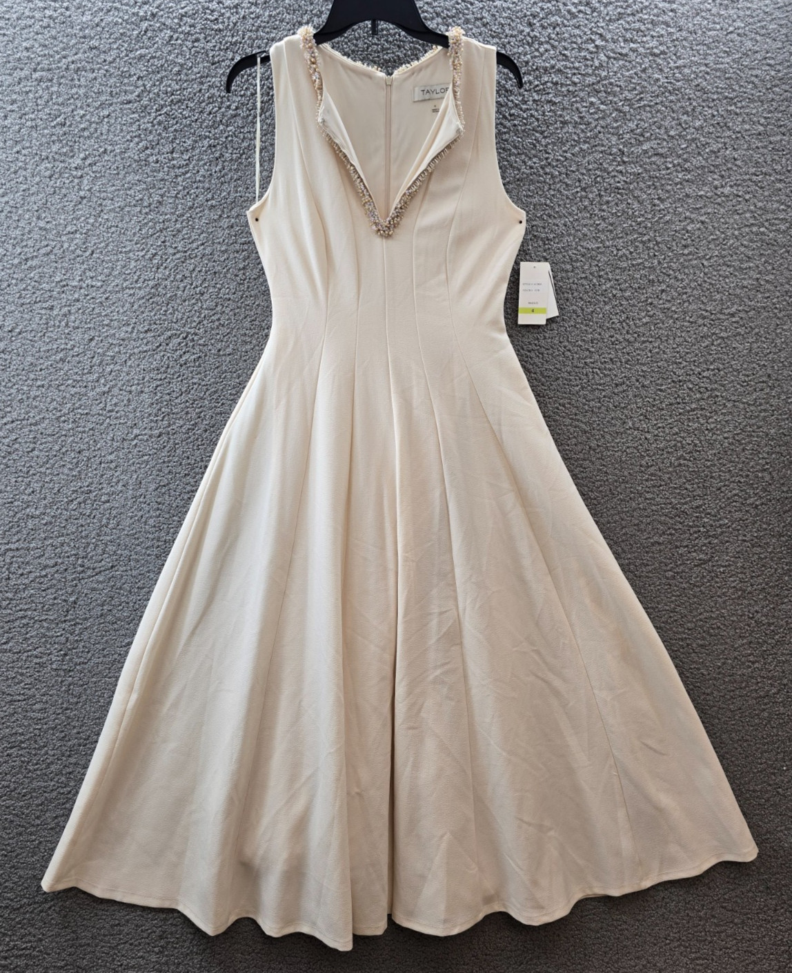 Taylor Embellished Fit & Flare Dress Women’s 4 Ecru Sleeveless Back Zip Closure