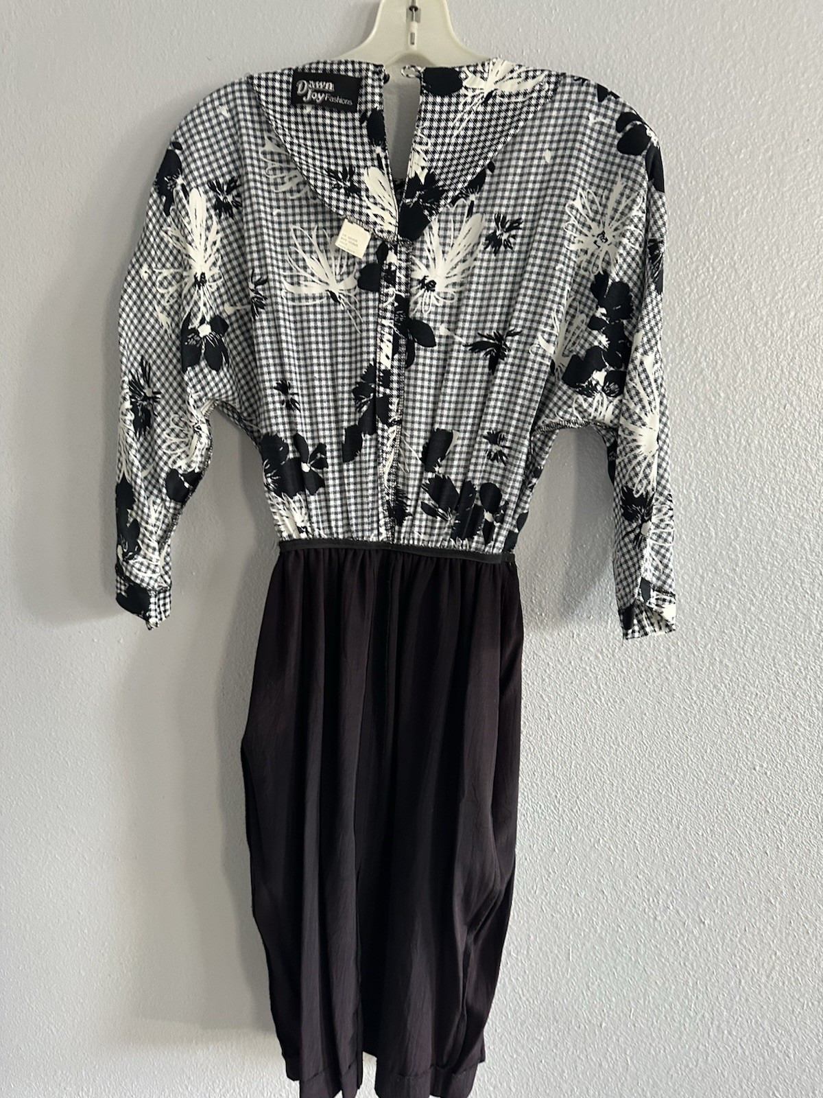 VTG Sheath Dress Retro MCM Career Blouson Overlay Floral Black White Gingham S