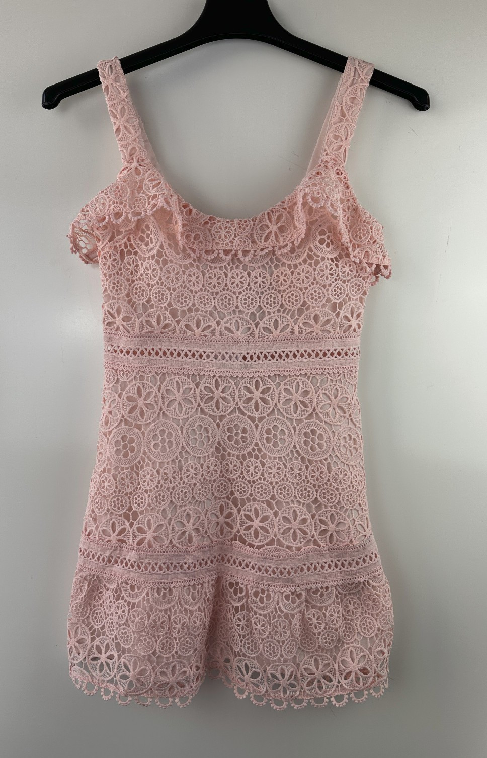 NWT Lovers + Friends Happy Hour Mini Dress Lace Crochet Pink Romantic Coquette S