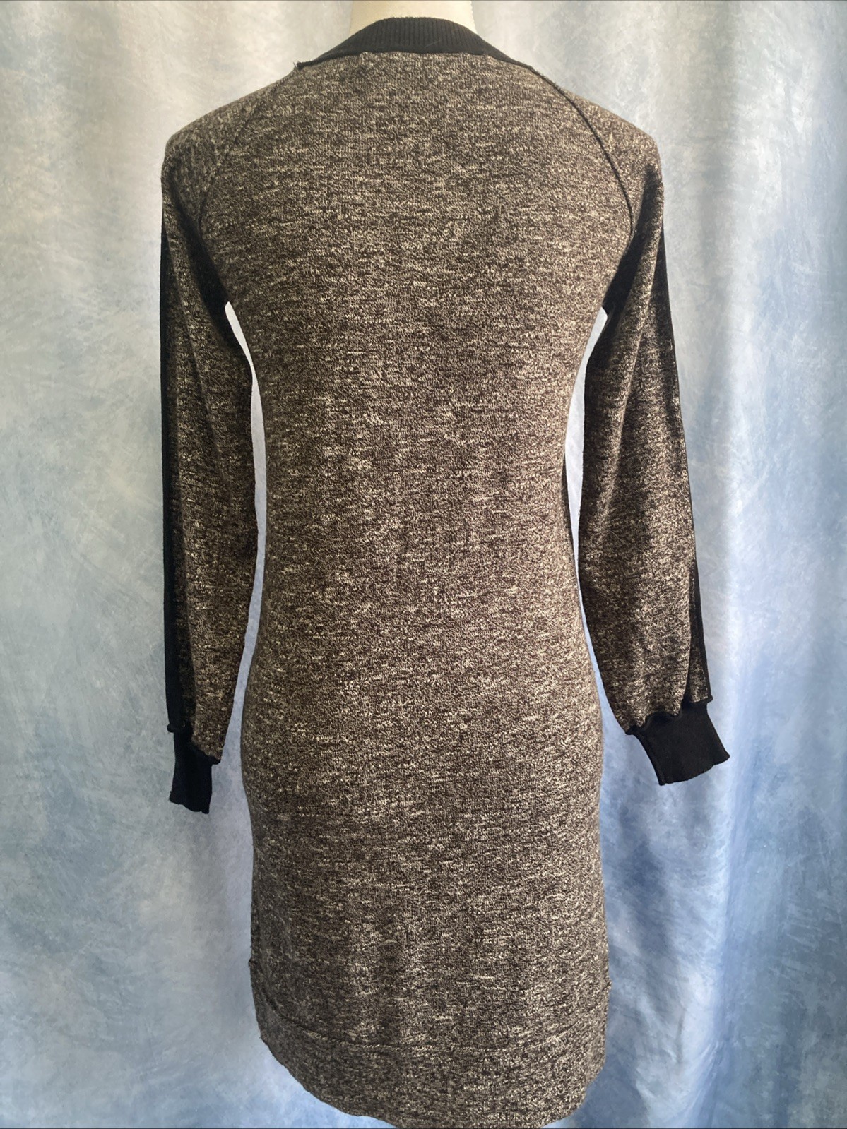Max Studio Tweed Knit Sweater Dress Size S Gray Black Raglan Sleeve 5907659