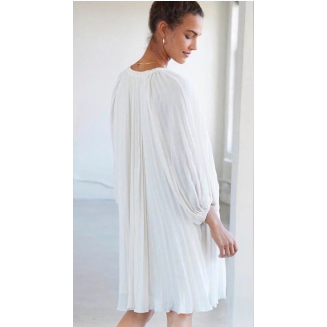 AYR Love Letter Dress White Pleated Balloon Sleeve Mini Dress Small Bride Chic
