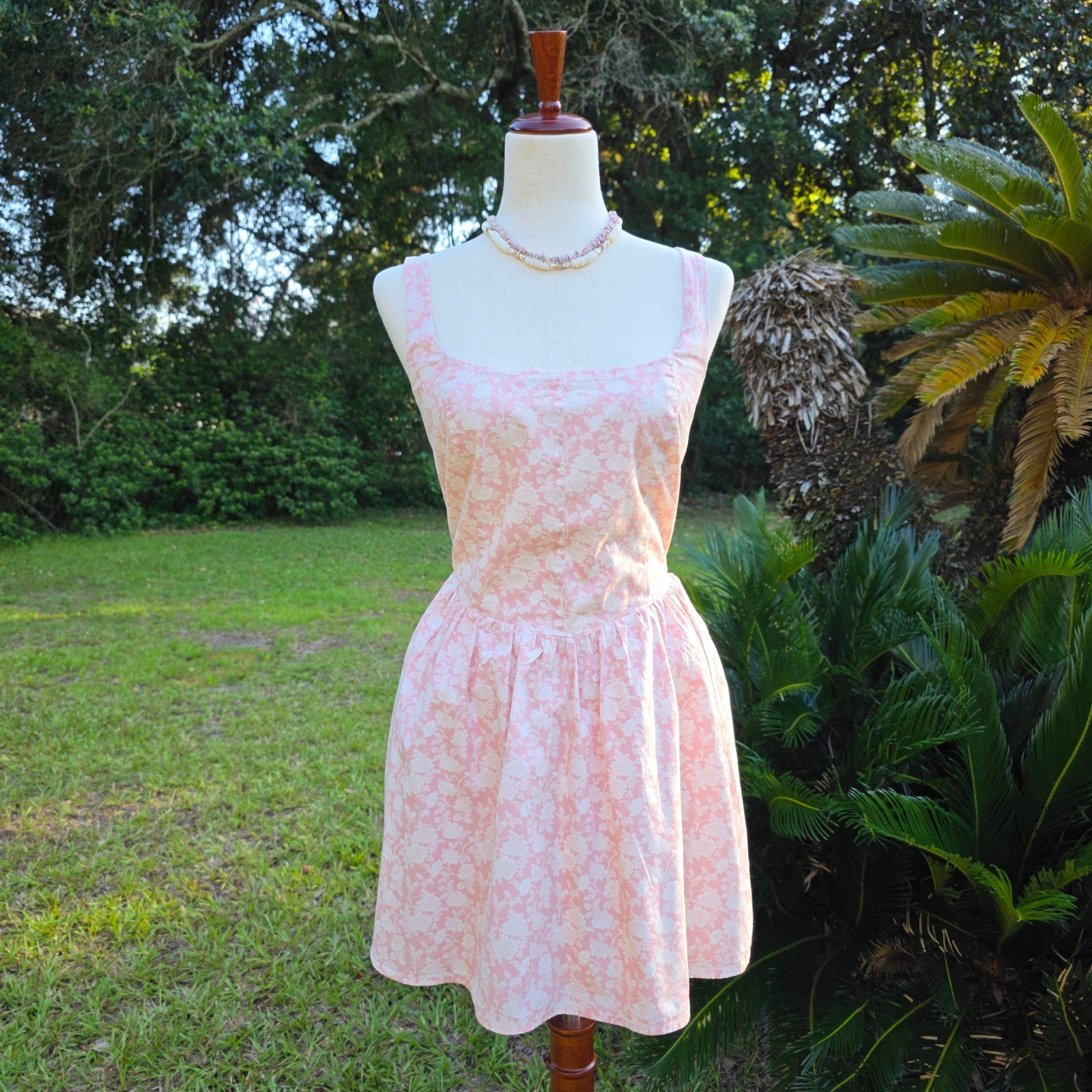 Audrey Park Mini Dress Sz L Pink Floral Coquette Corset Smocking Romantic Fairy