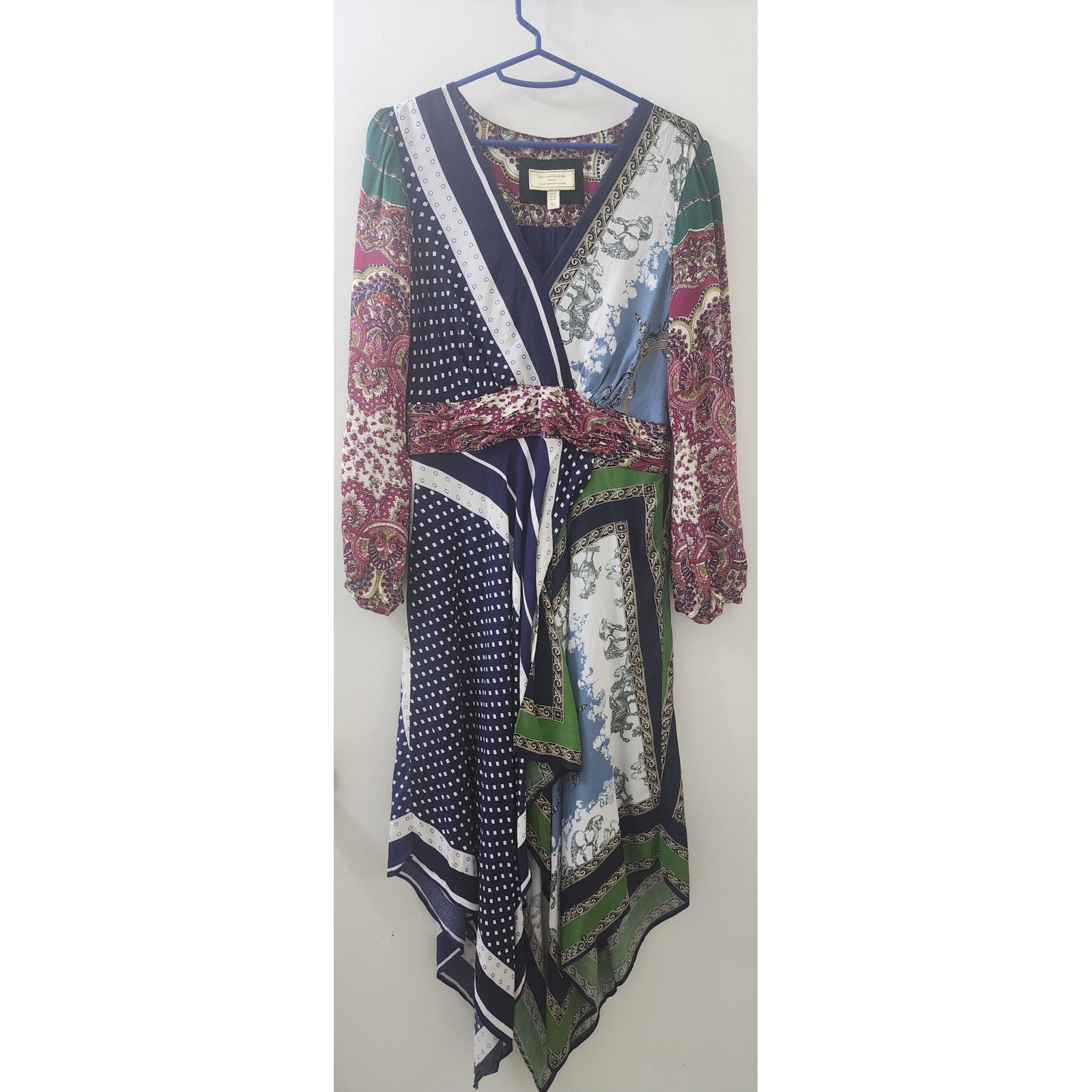 Anthropologie Moulinette Soeurs Patchwork Scarf Print Handkerchief Midi Dress 6
