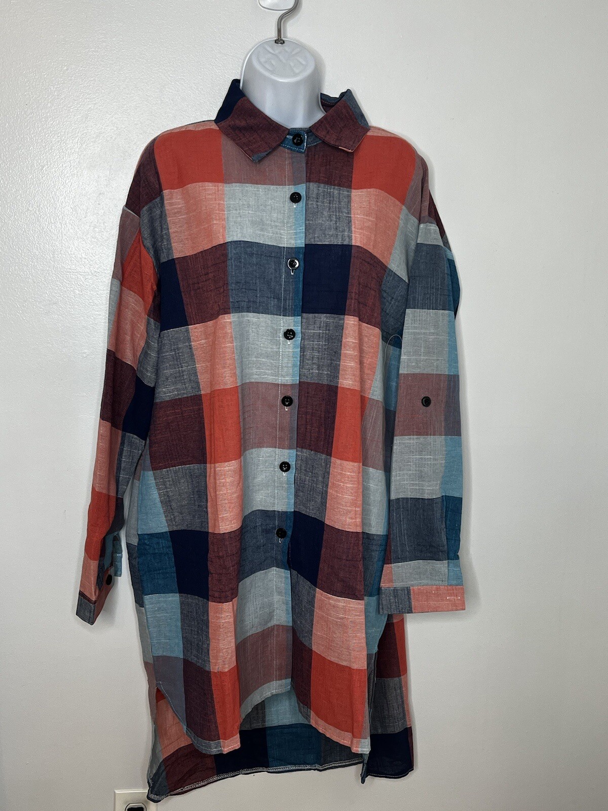 Womens Shirt Dress sz 2XL Blue Red Plaid Button Long Sleeve NEW Millennialcore