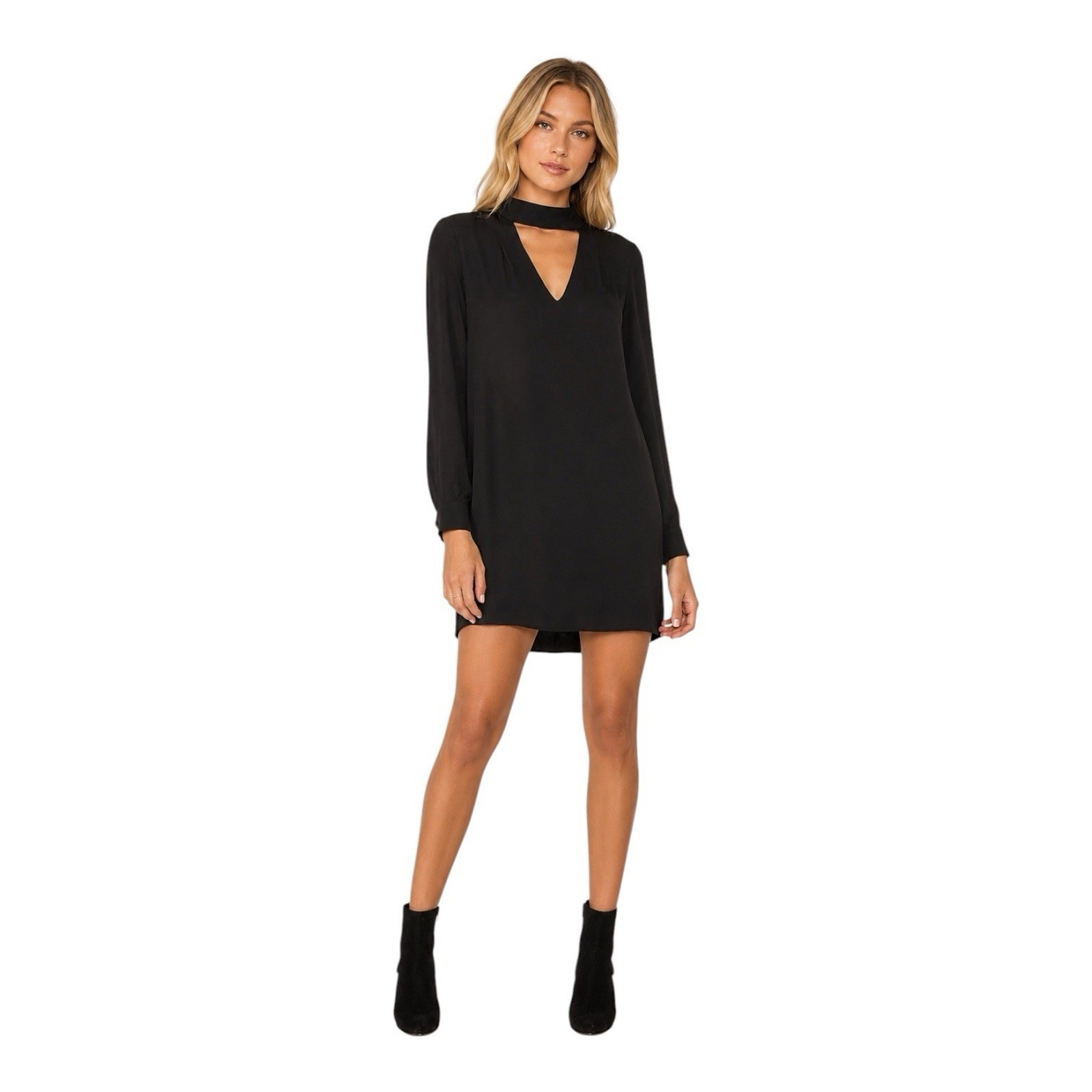 Krisa Womens Black Keyhole Neck Shift Mini Dress Open Back Lightweight Flowy M