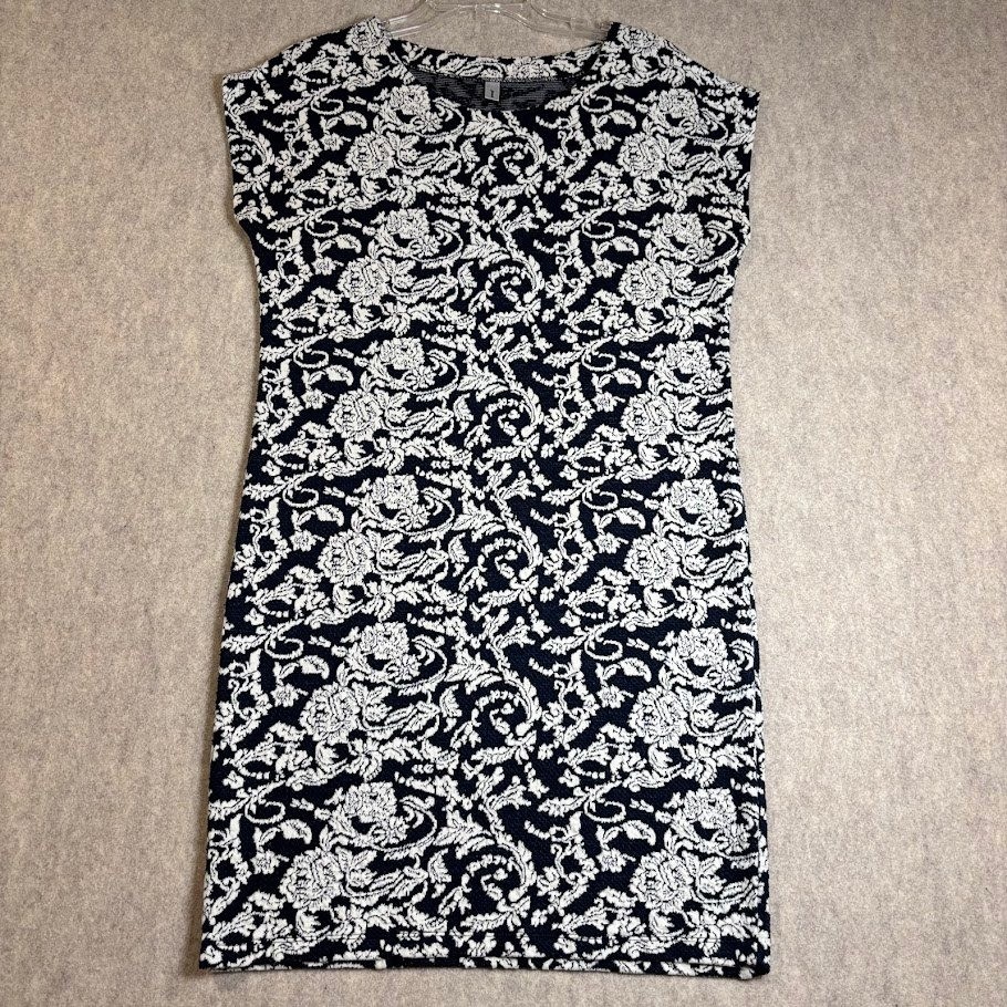 Soyaconcept Dress Wmns Medium Blue White Cotton Blend Floral Knit Shift Classic